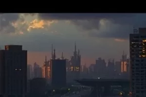 《橙月计划》橙色月轮下伫立的机甲剪影
